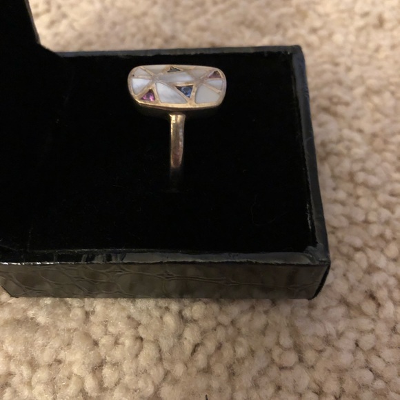 Sterling silver opal, ruby and sapphire ring - Picture 2 of 3